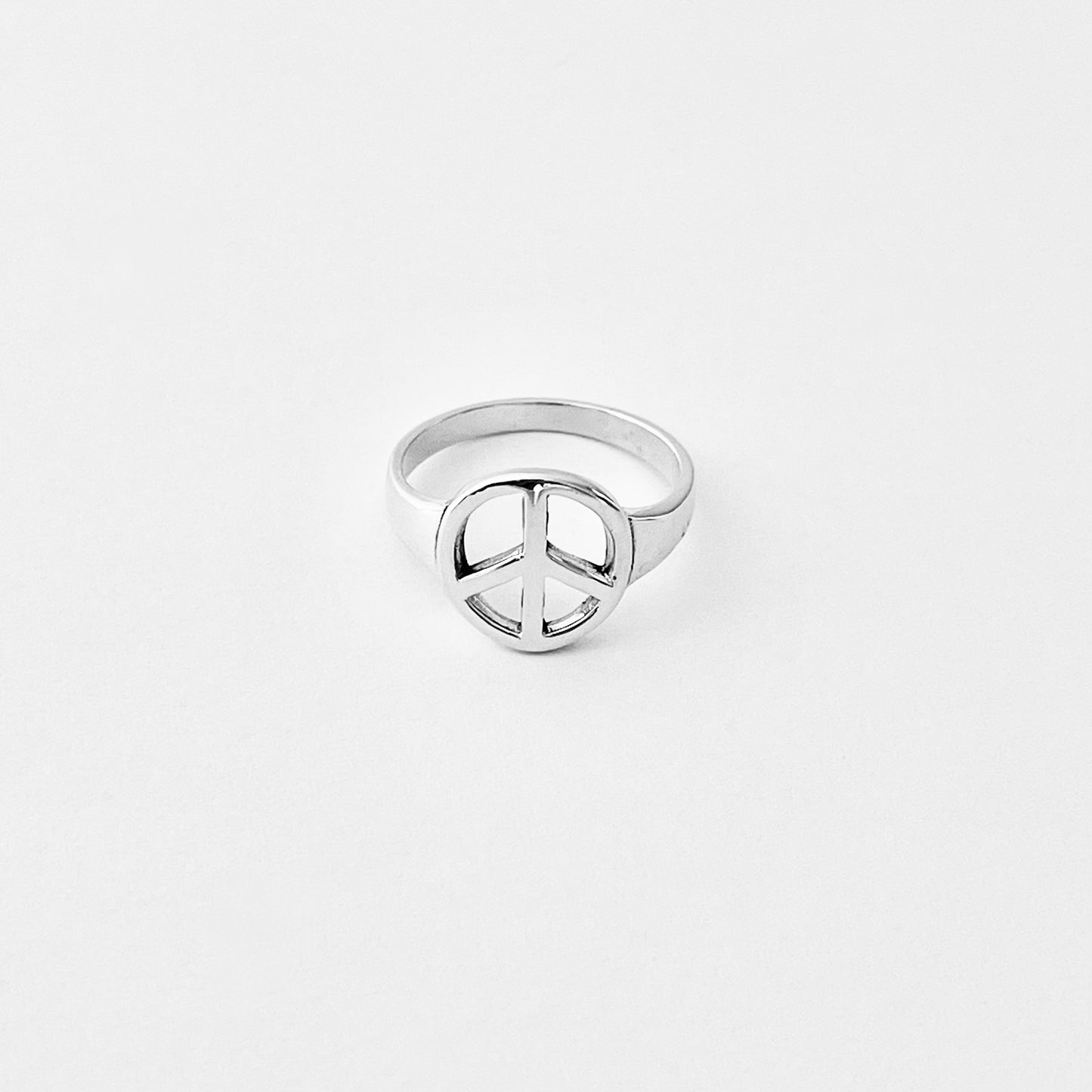 Sterling Silver High Polish Peace Sign Ring – Boho Love Unity Silver Rings