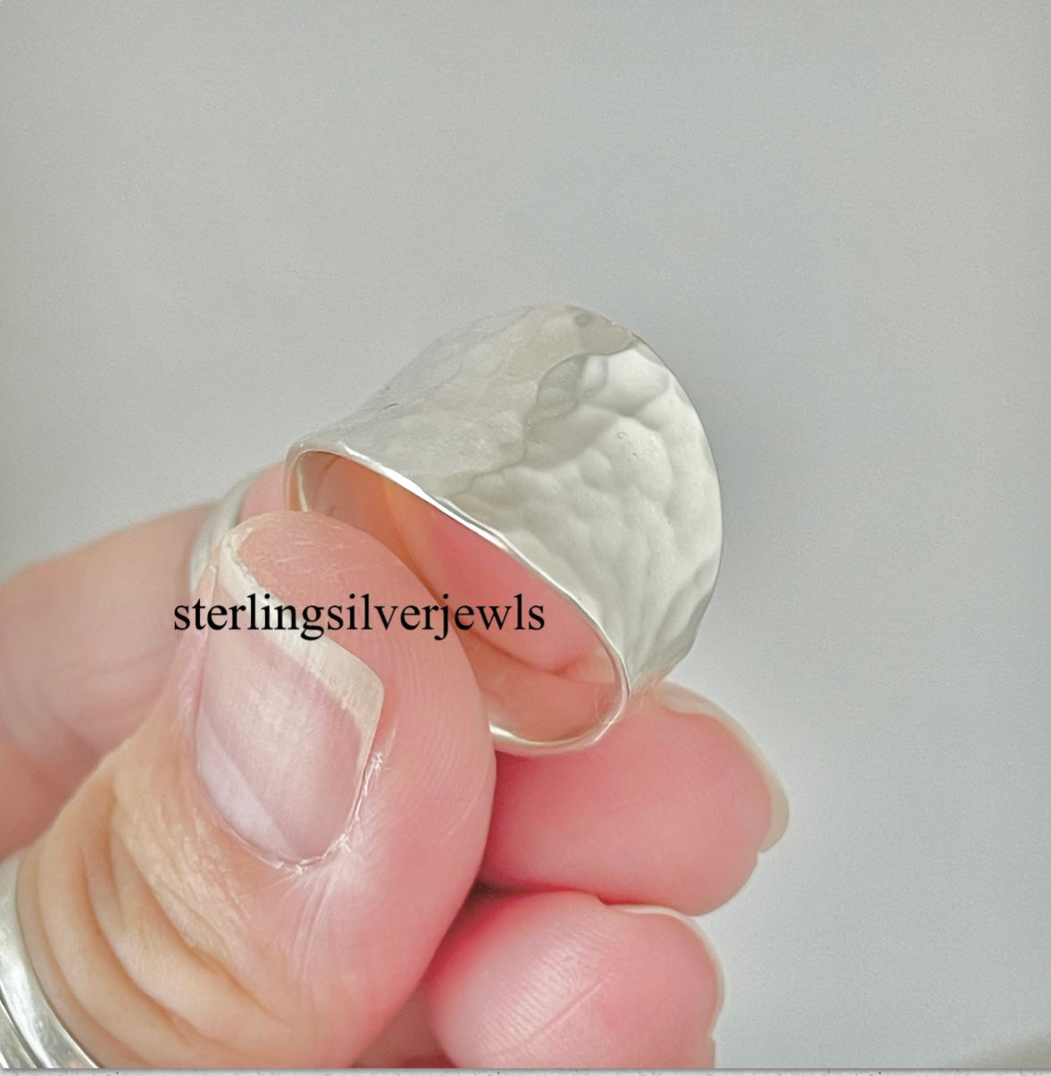 Sterling Silver Hammered Concave Ring, Boho Statement Silver Ring