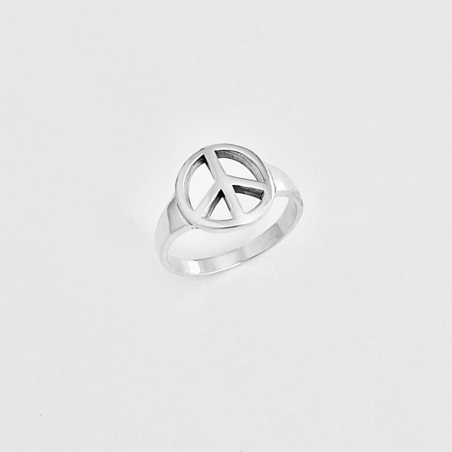 Sterling Silver High Polish Peace Sign Ring – Boho Love Unity Silver Rings