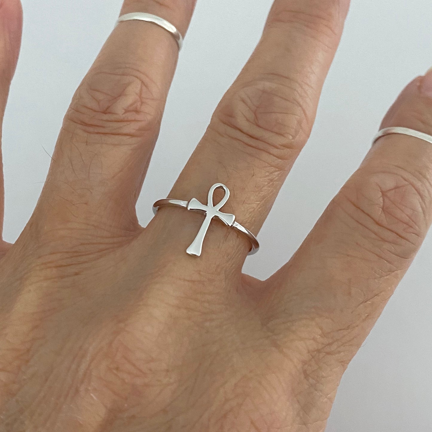 Sterling Silver High Polish Ankh Ring, Key of Life Silver Ring, Cross Rings