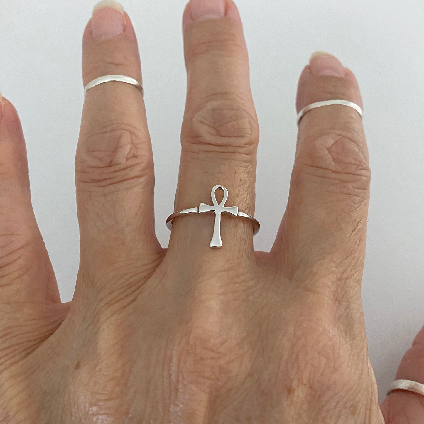 Sterling Silver High Polish Ankh Ring, Key of Life Silver Ring, Cross Rings