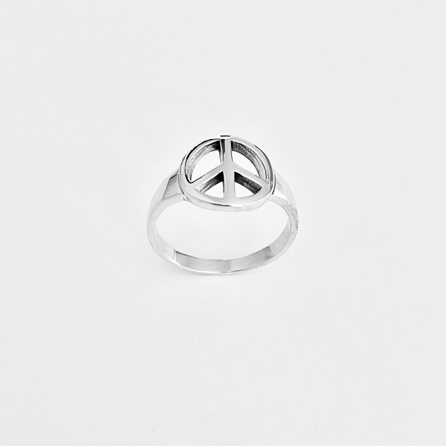 Sterling Silver High Polish Peace Sign Ring – Boho Love Unity Silver Rings