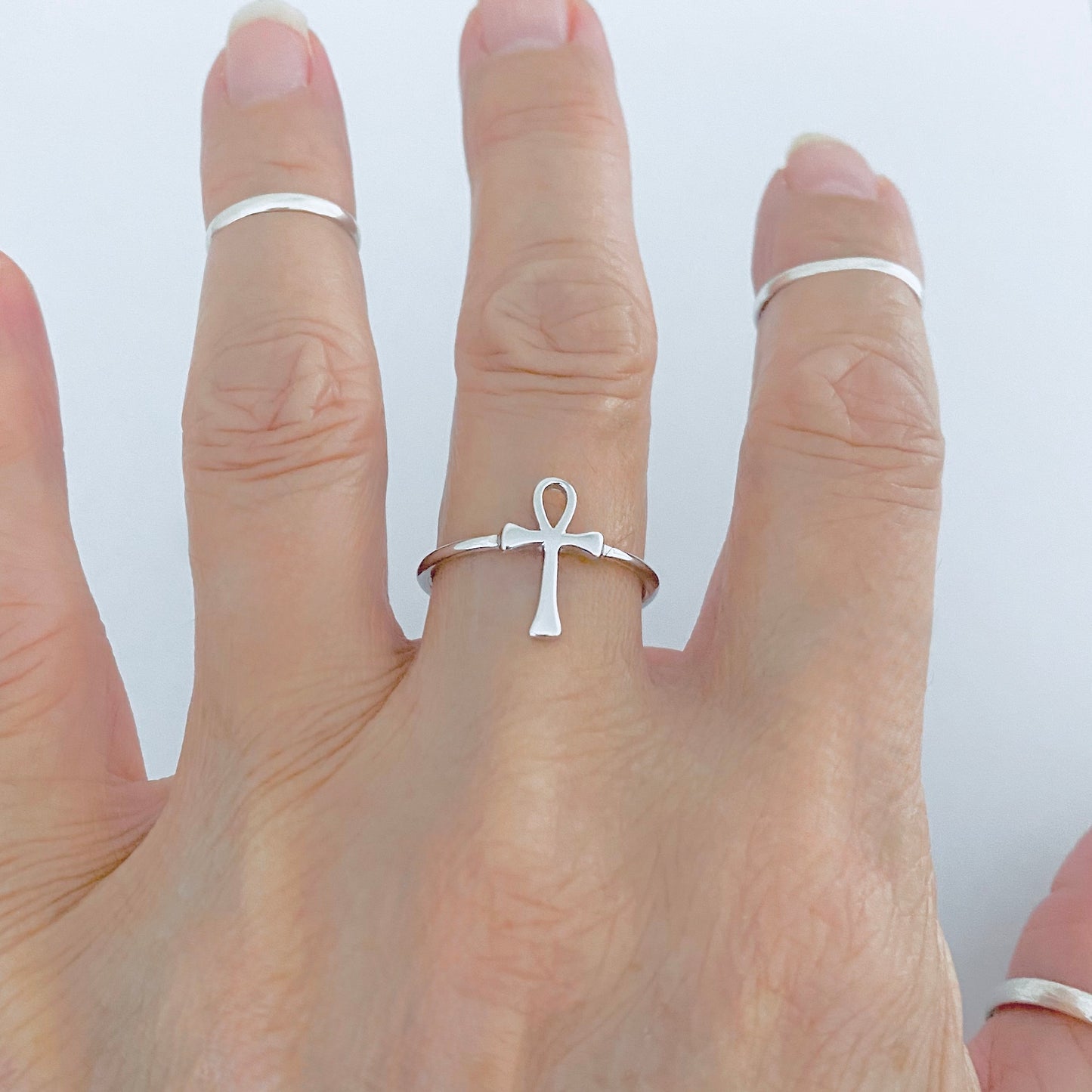 Sterling Silver Dainty Ankh Ring – Key of Life Cross Silver Rings