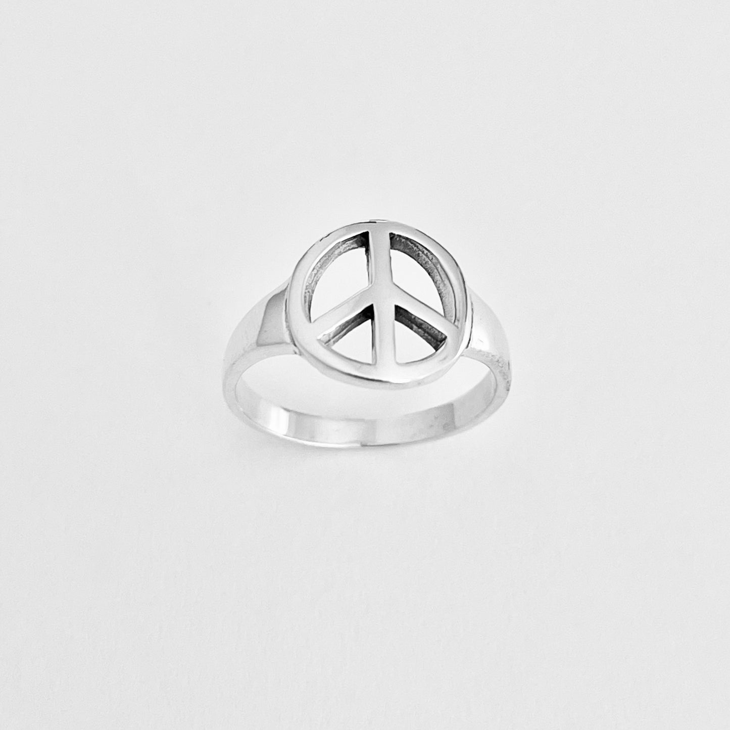 Sterling Silver High Polish Peace Sign Ring – Boho Love Unity Silver Rings