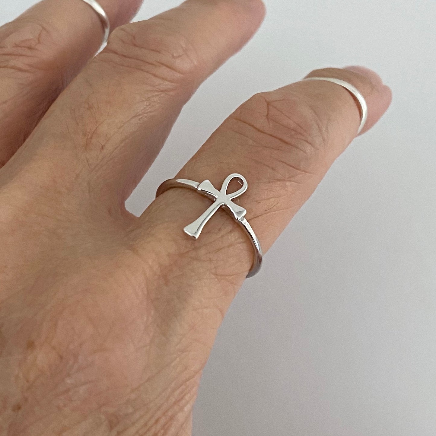 Sterling Silver High Polish Ankh Ring, Key of Life Silver Ring, Cross Rings