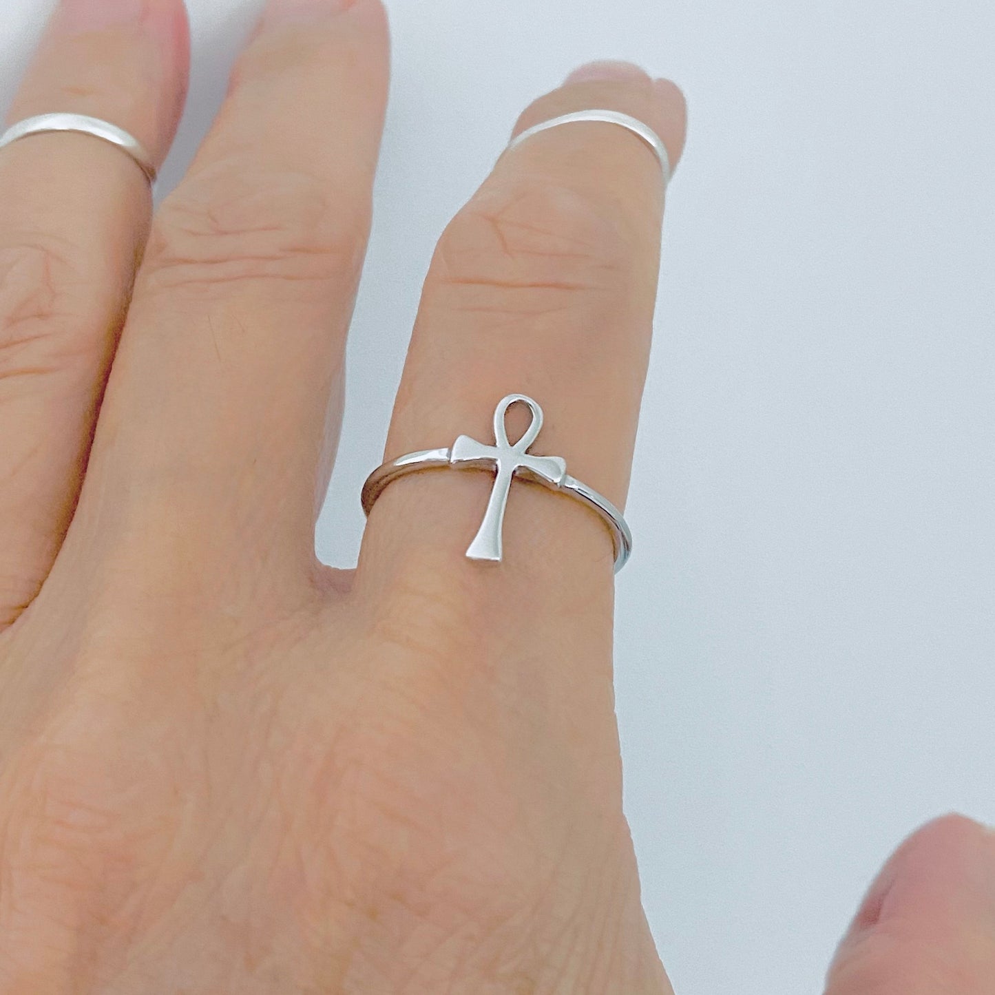 Sterling Silver Dainty Ankh Ring – Key of Life Cross Silver Rings