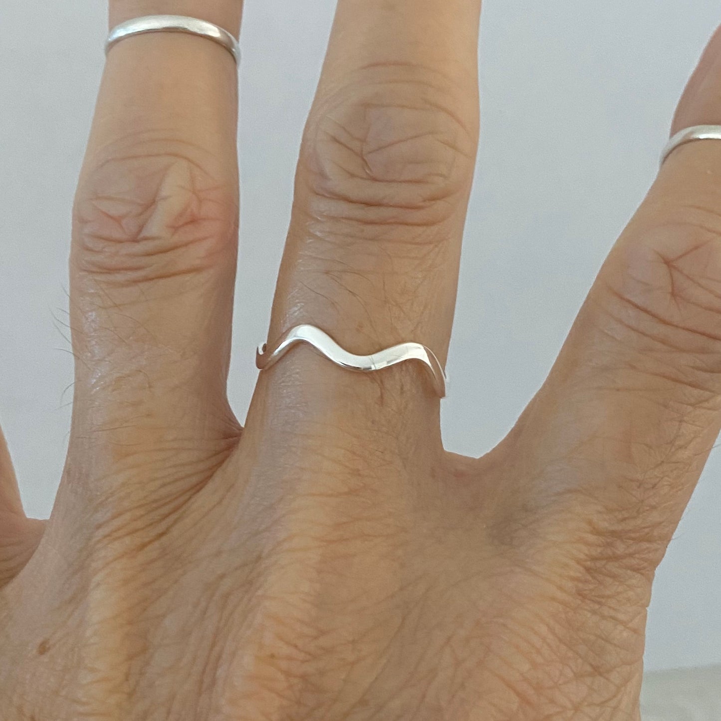 Sterling Silver High Polish Zigzag Band, Silver Wave Ring