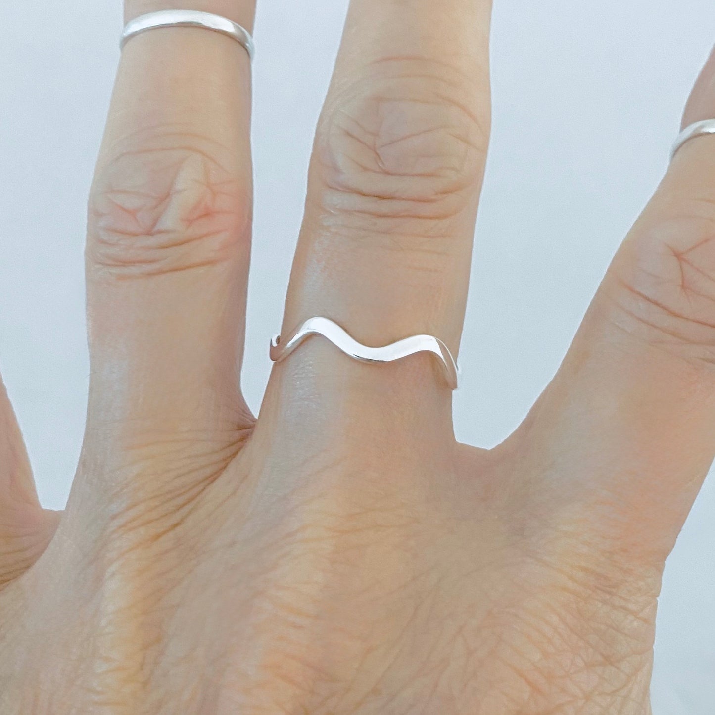 925 Sterling Silver High Polish Zigzag Band Ring, Stackable Ocean Waves Silver Rings
