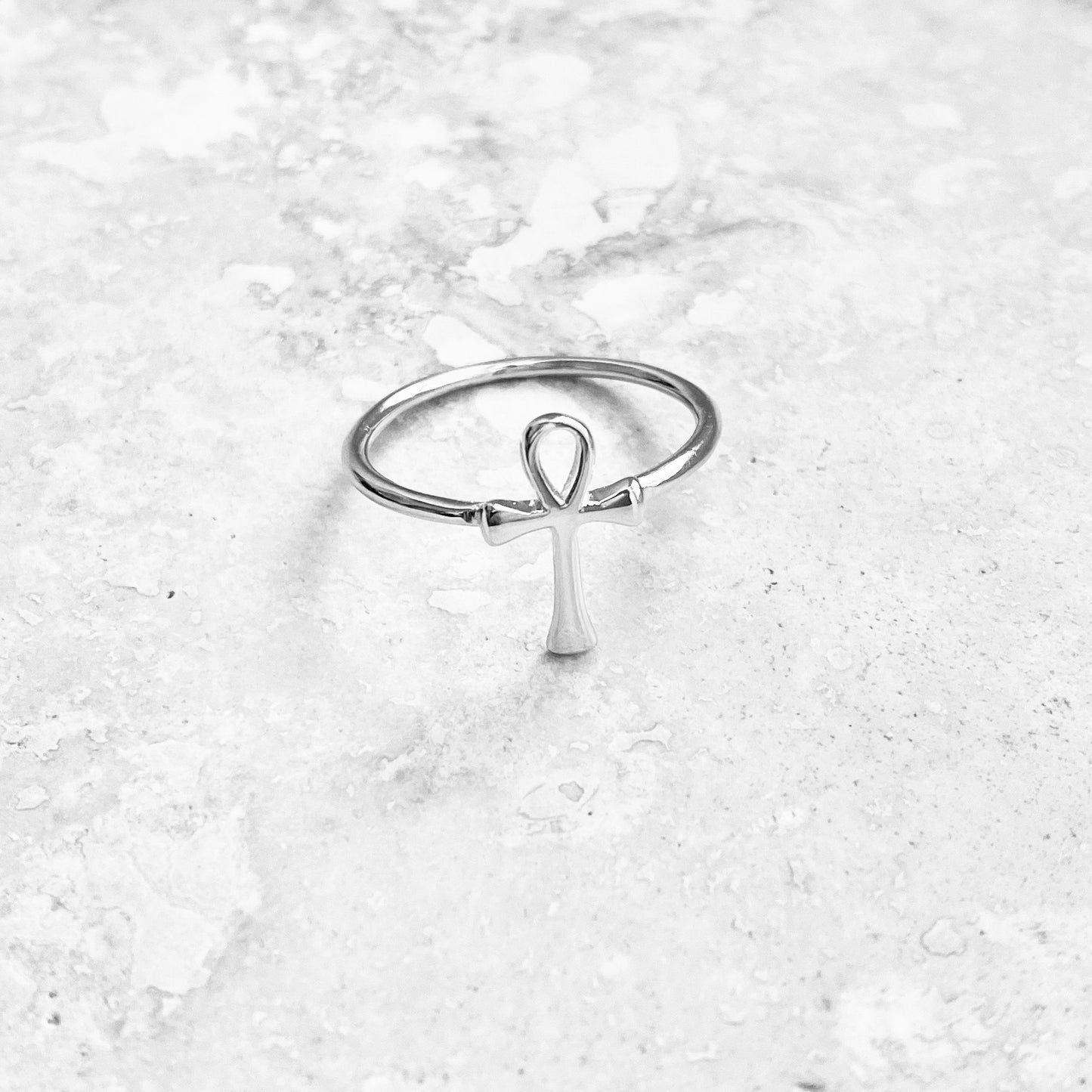 Sterling Silver Dainty Ankh Ring – Key of Life Cross Silver Rings