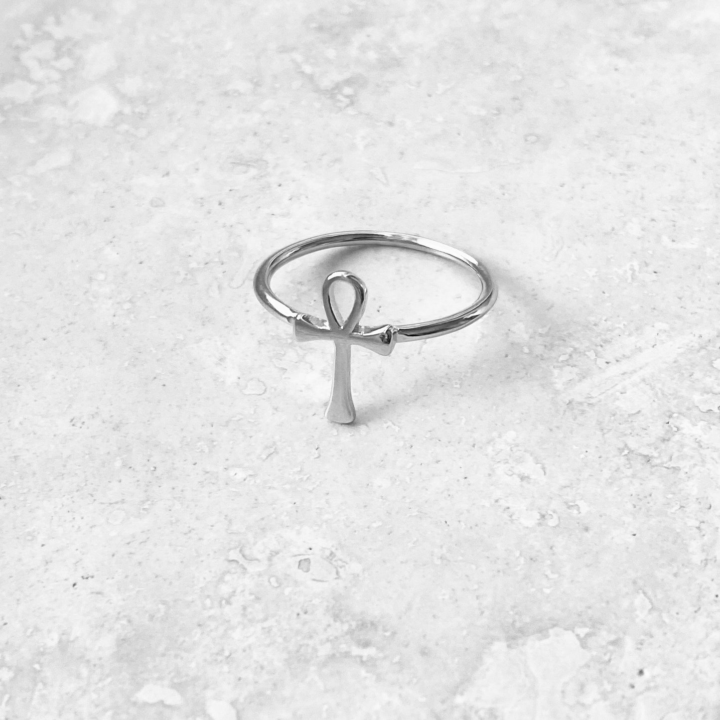 Sterling Silver Dainty Ankh Ring – Key of Life Cross Silver Rings