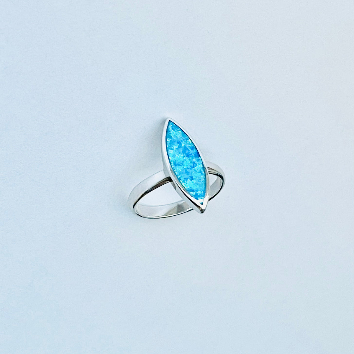 925 Sterling Silver Long Diamond Shape Blue Lab Opal Ring | October Birthstone Silver Rings