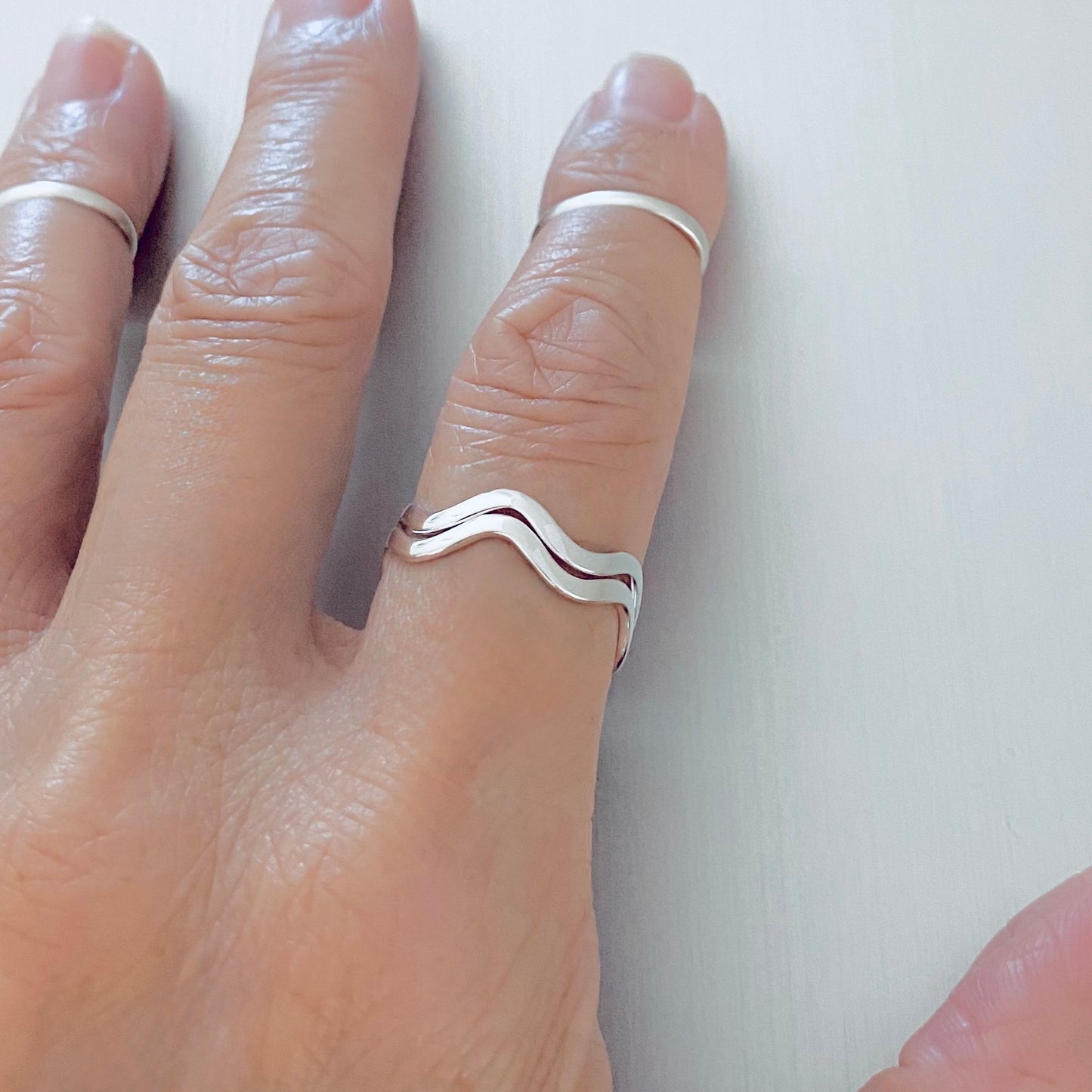 925 Sterling Silver High Polish Zigzag Band Ring, Stackable Ocean Waves Silver Rings