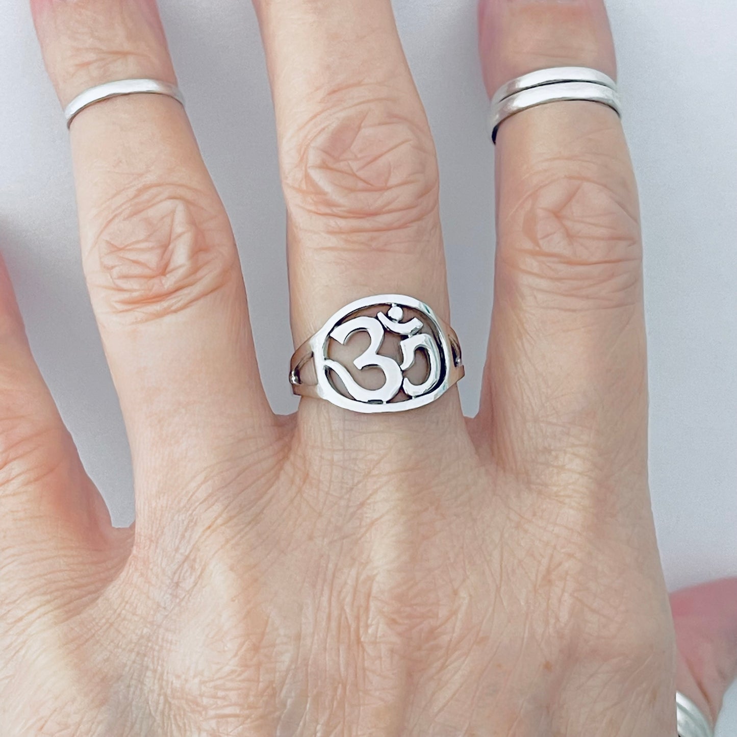 Sterling Silver Round OM Ring | Statement Yoga & Meditation Silver Ring