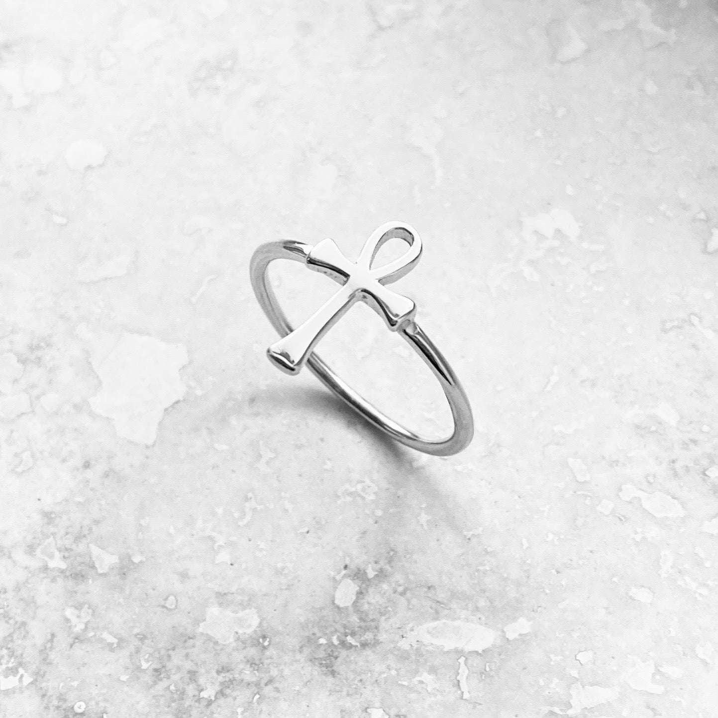 Sterling Silver Dainty Ankh Ring – Key of Life Cross Silver Rings