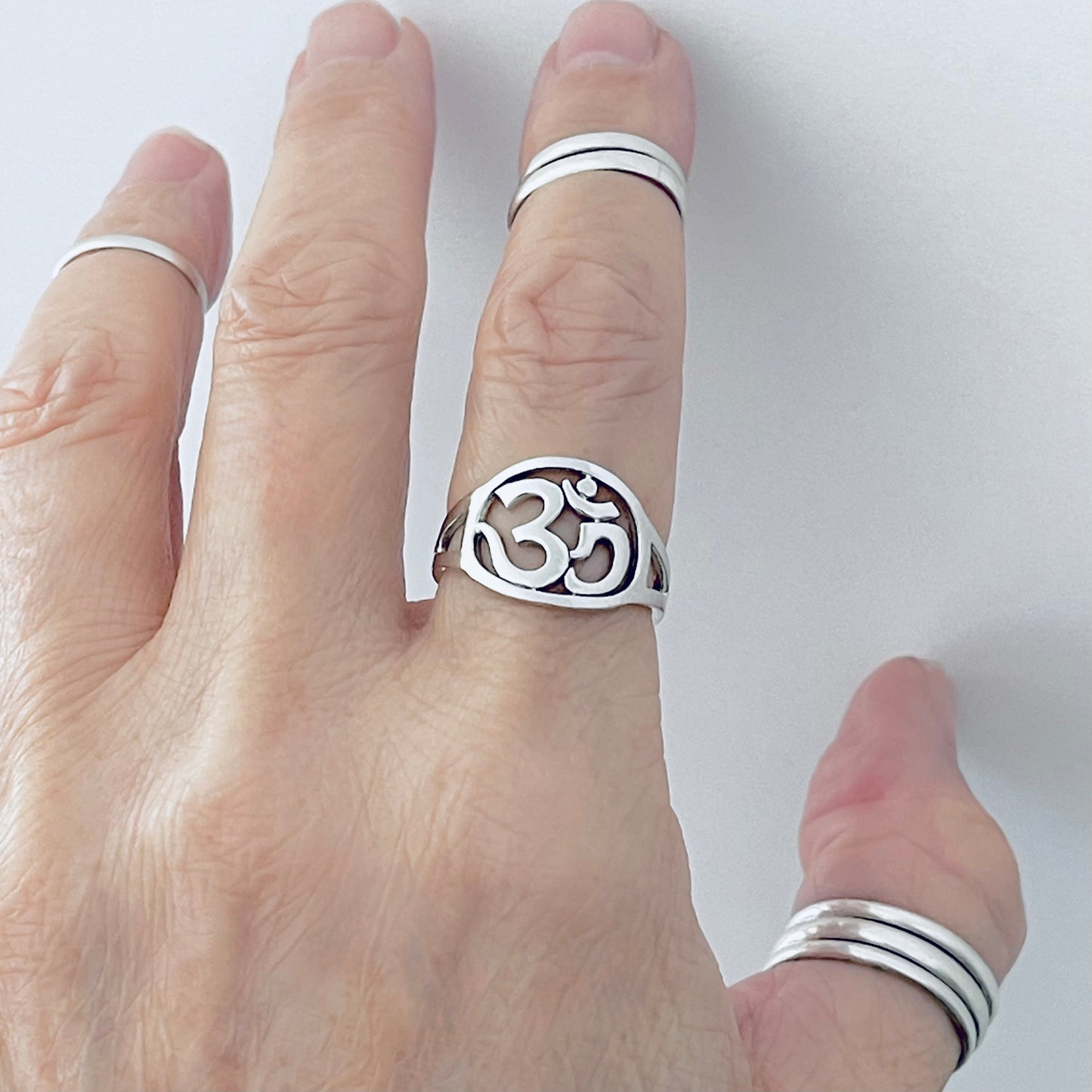 Sterling Silver Round OM Ring | Statement Yoga & Meditation Silver Ring