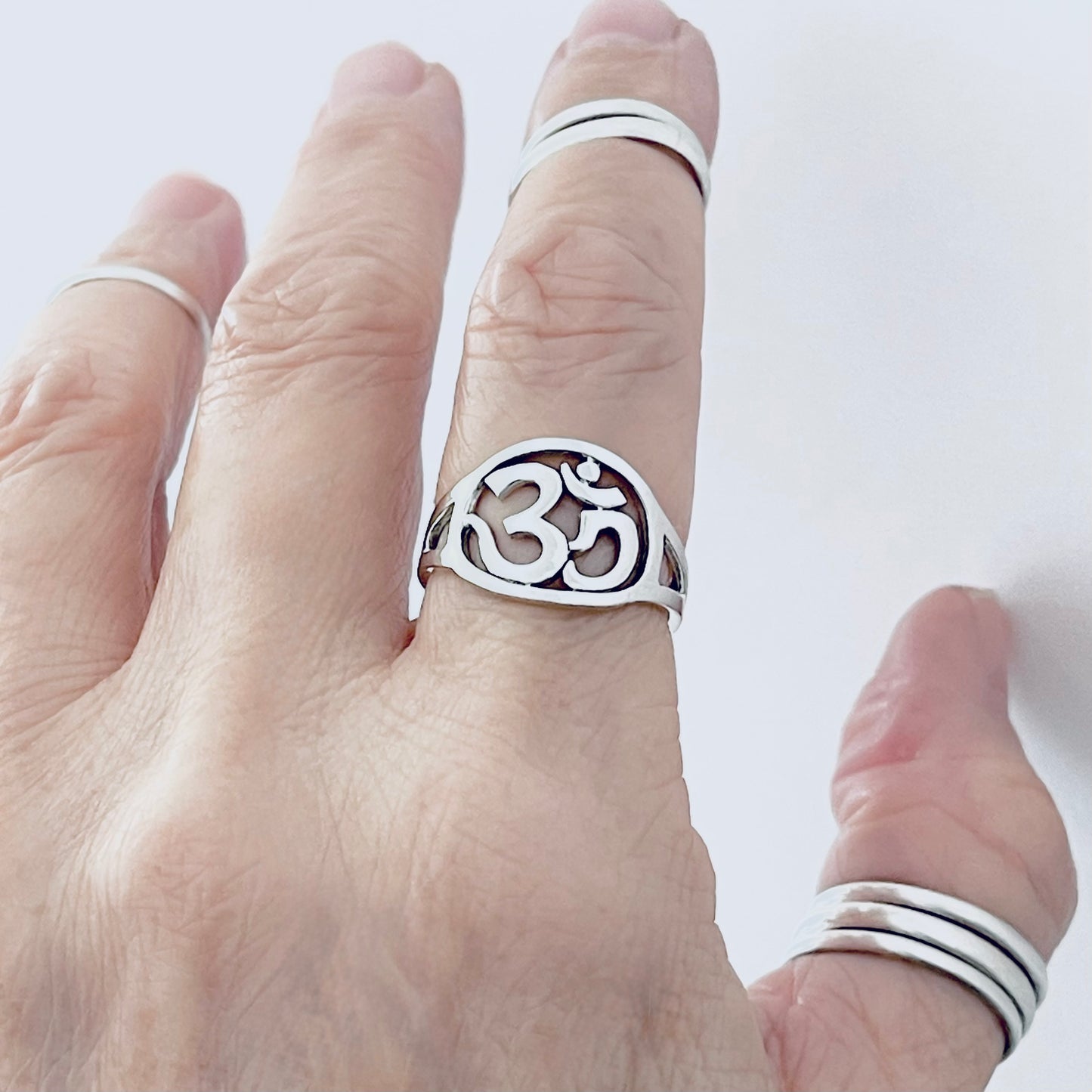 Sterling Silver Round OM Ring | Statement Yoga & Meditation Silver Ring