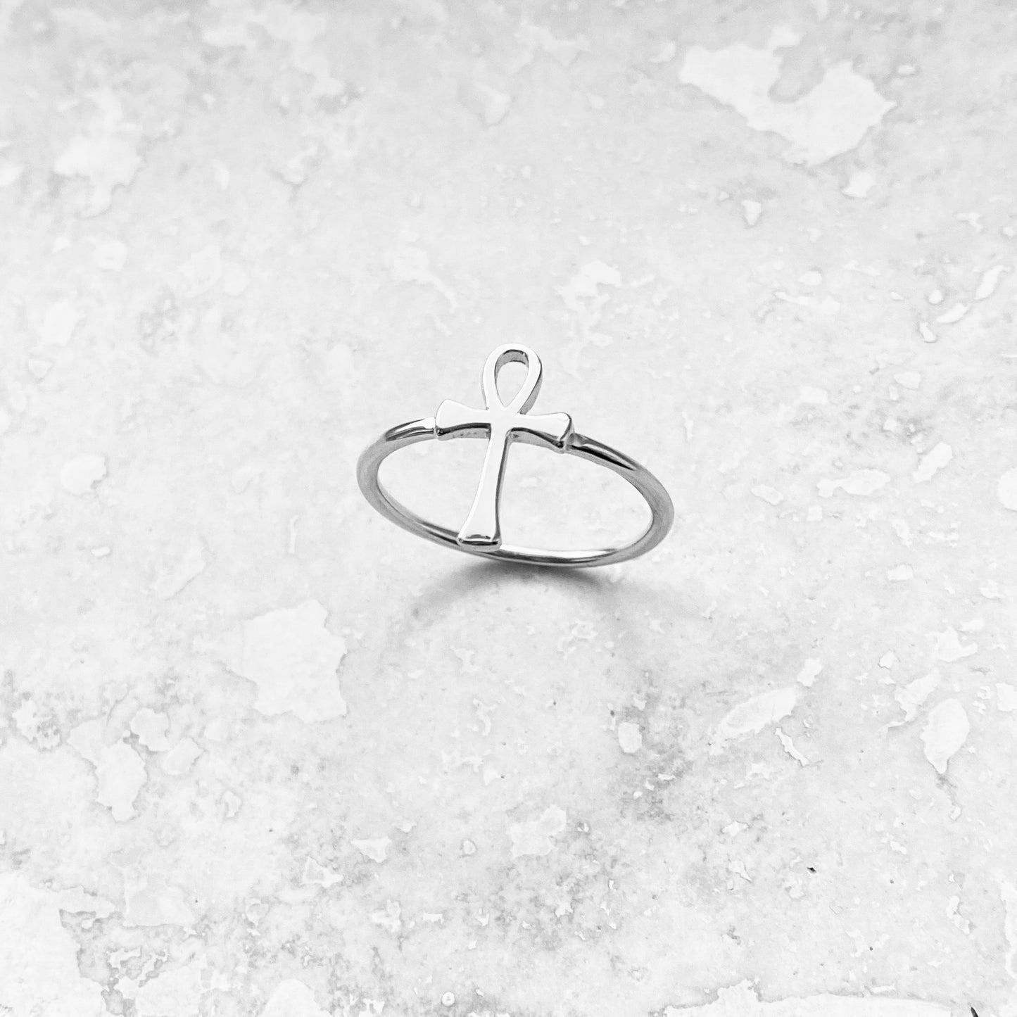 Sterling Silver Dainty Ankh Ring – Key of Life Cross Silver Rings