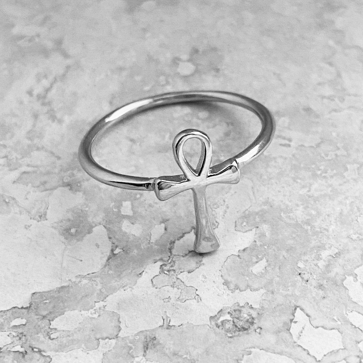 Sterling Silver High Polish Ankh Ring, Key of Life Silver Ring, Cross Rings