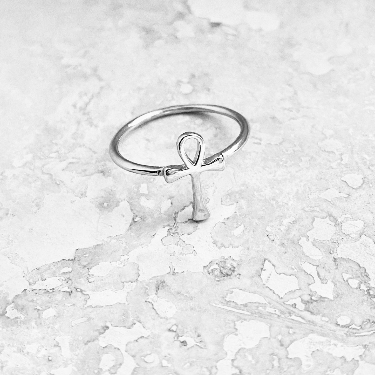 Sterling Silver Dainty Ankh Ring – Key of Life Cross Silver Rings