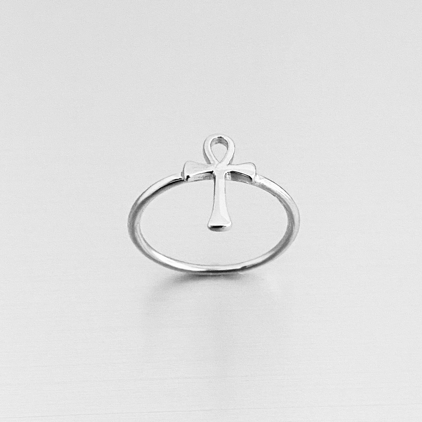 Sterling Silver Dainty Ankh Ring – Key of Life Cross Silver Rings