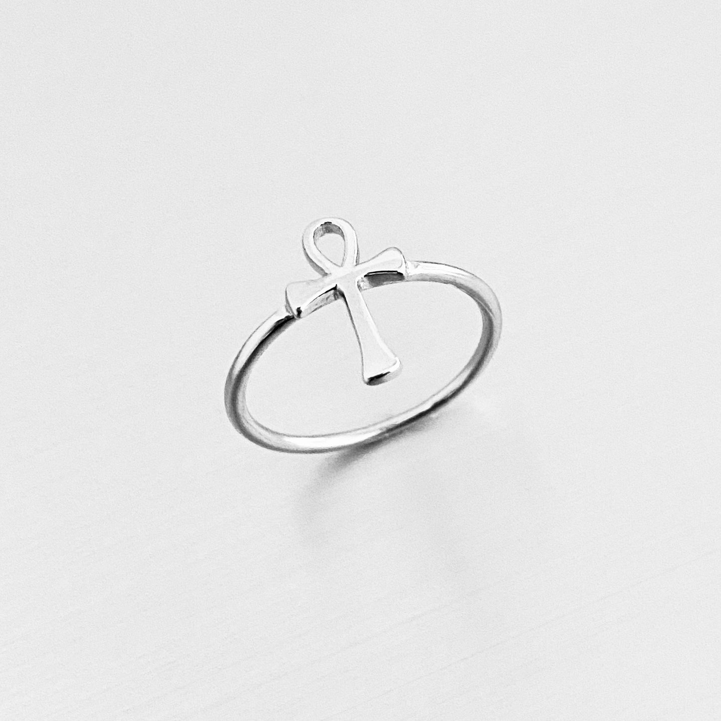 Sterling Silver Dainty Ankh Ring – Key of Life Cross Silver Rings