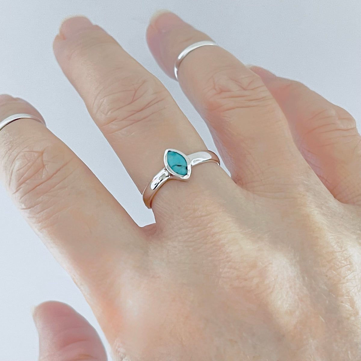 925 Sterling Silver Solitaire Diamond Shape Genuine Turquoise Ring | Dainty Stone Silver Rings