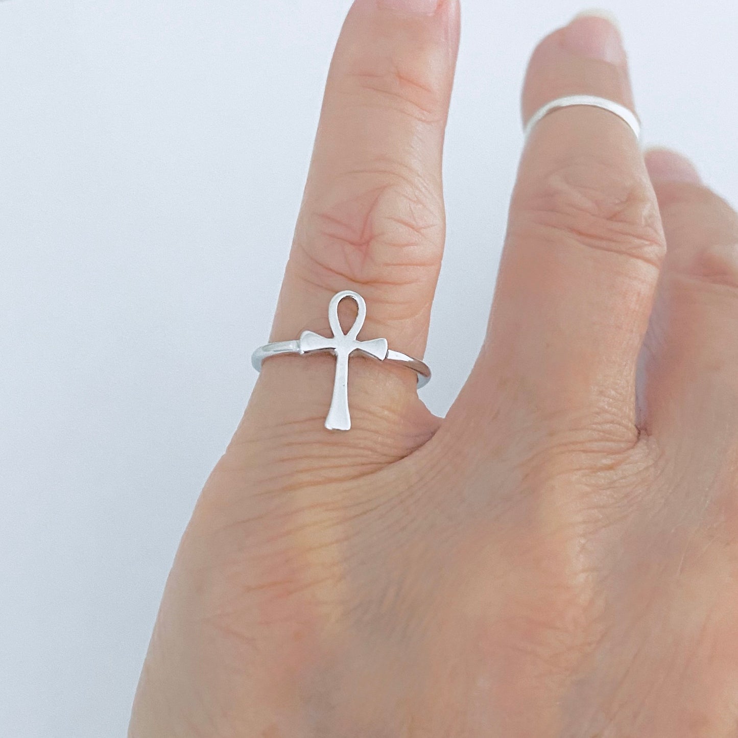Sterling Silver Dainty Ankh Ring – Key of Life Cross Silver Rings