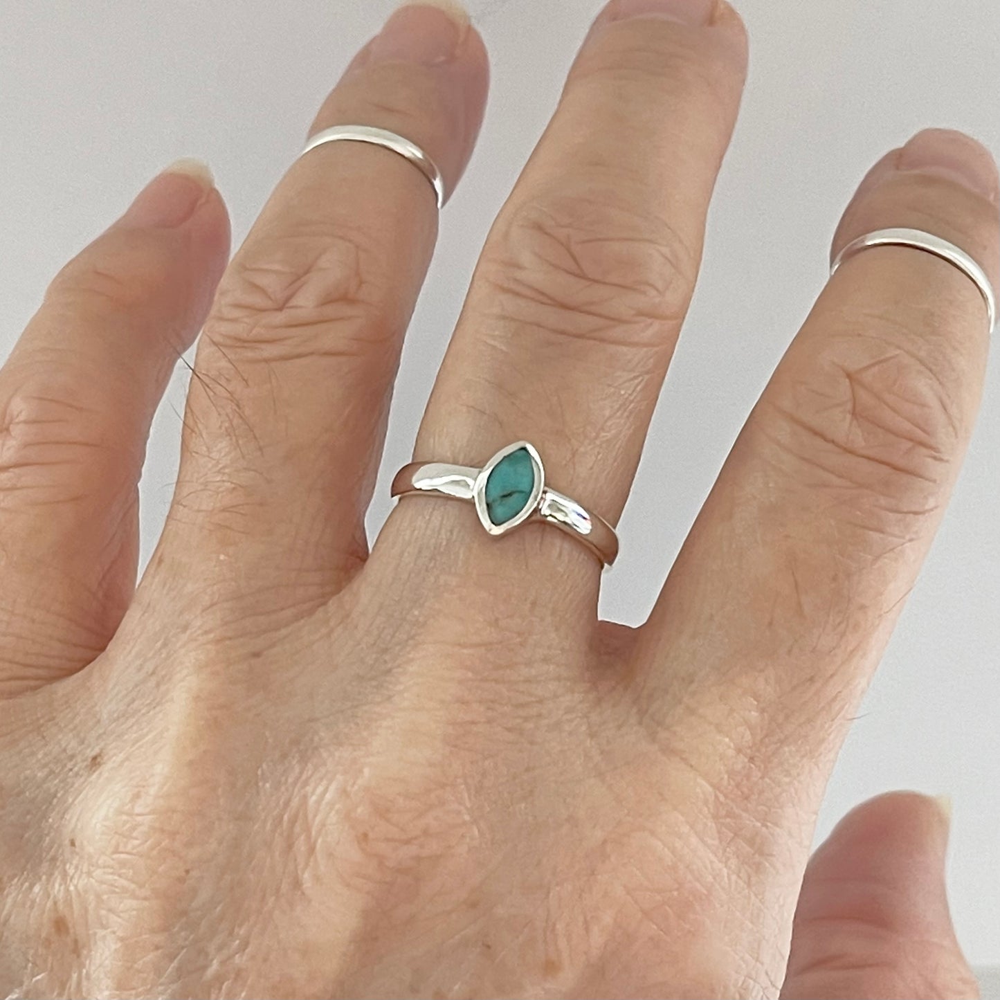 Sterling Silver Simple Diamond Shape Genuine Turquoise Ring, Silver Stone Rings