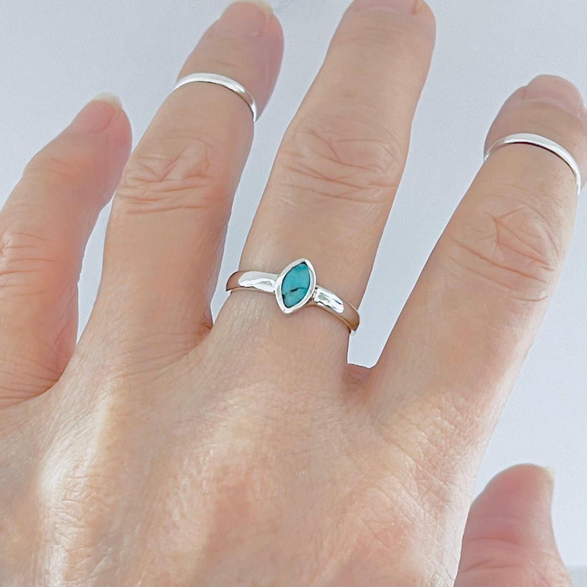925 Sterling Silver Solitaire Diamond Shape Genuine Turquoise Ring | Dainty Stone Silver Rings