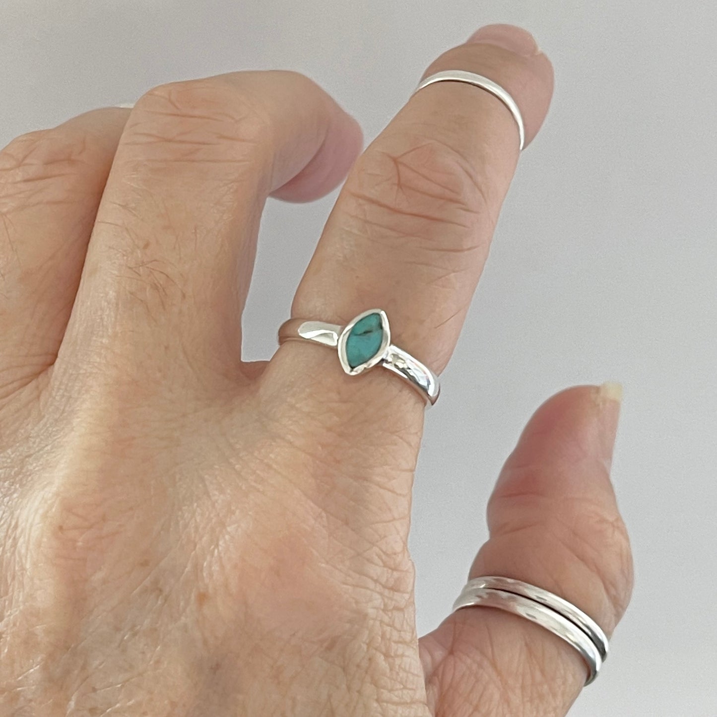 Sterling Silver Simple Diamond Shape Genuine Turquoise Ring, Silver Stone Rings