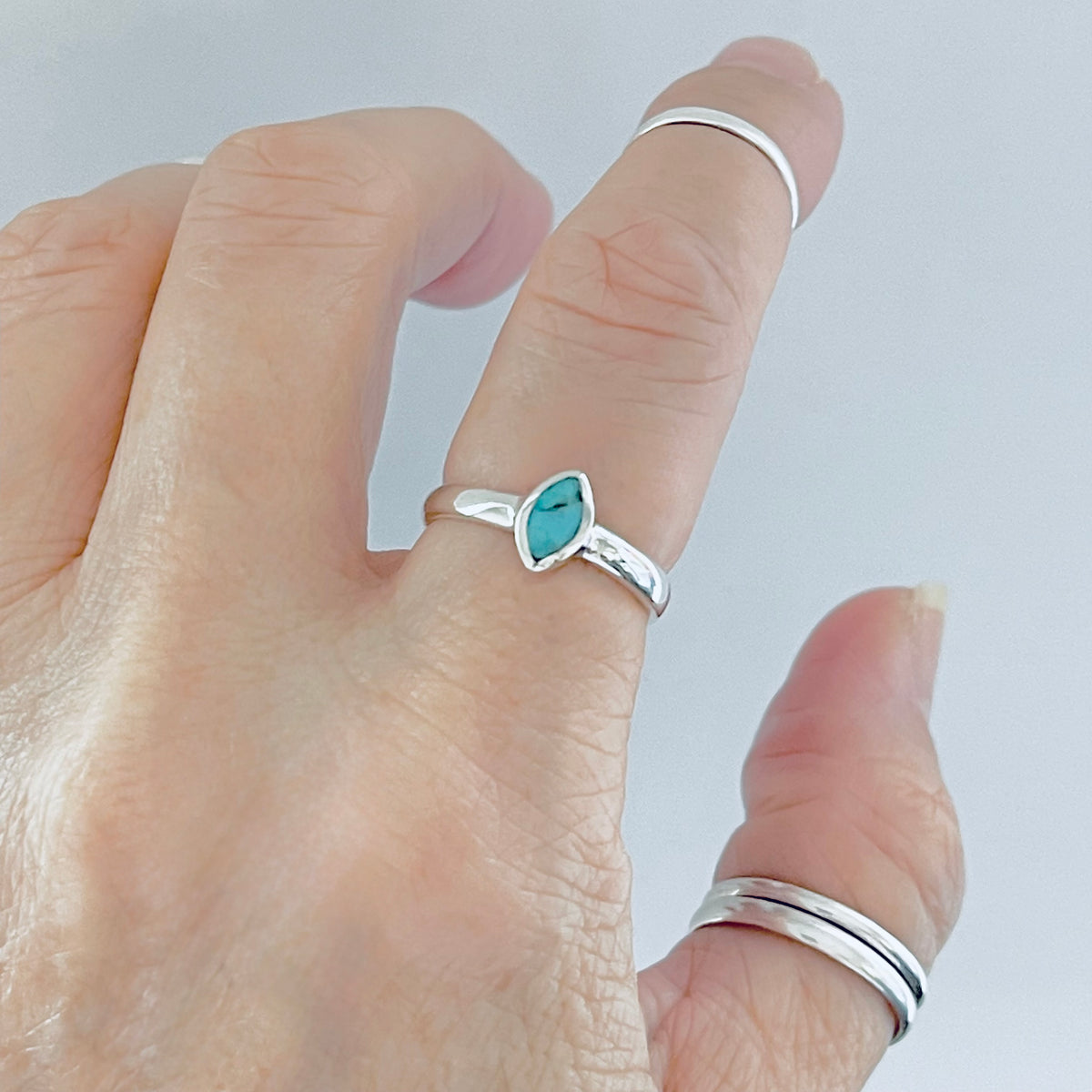 925 Sterling Silver Solitaire Diamond Shape Genuine Turquoise Ring | Dainty Stone Silver Rings