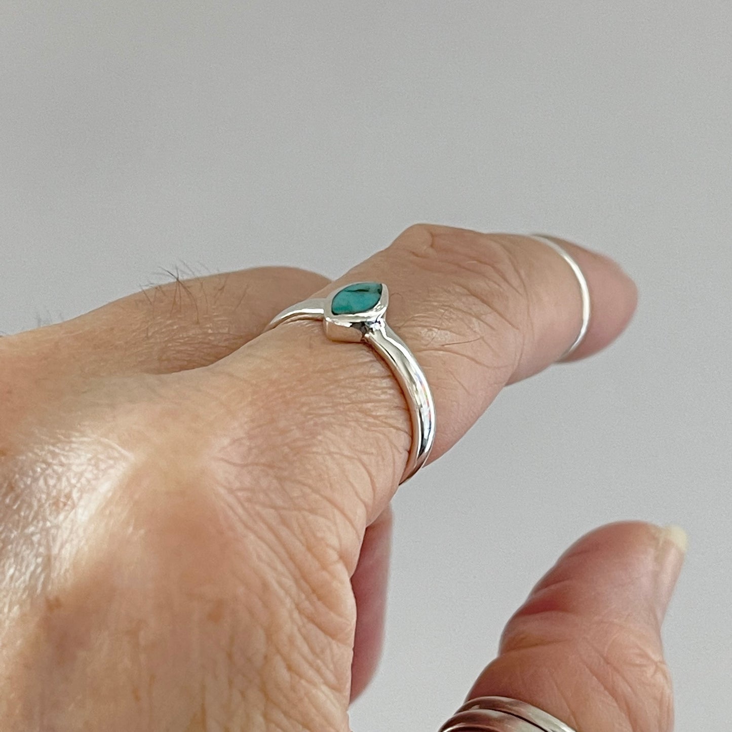 Sterling Silver Simple Diamond Shape Genuine Turquoise Ring, Silver Stone Rings