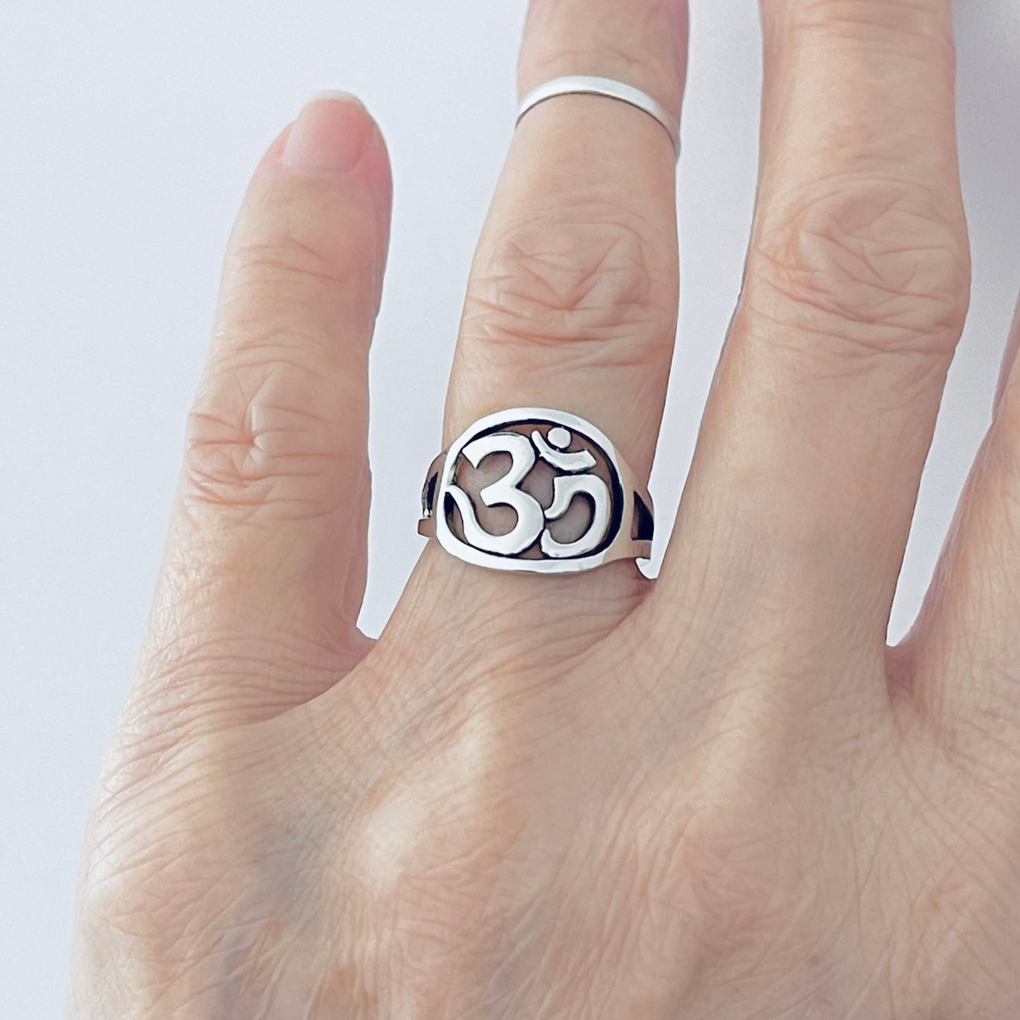 Sterling Silver Round OM Ring | Statement Yoga & Meditation Silver Ring