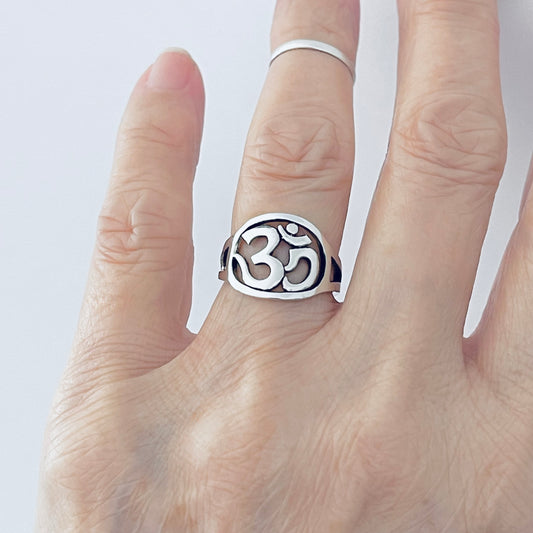 Sterling Silver Round OM Ring | Statement Yoga & Meditation Silver Ring