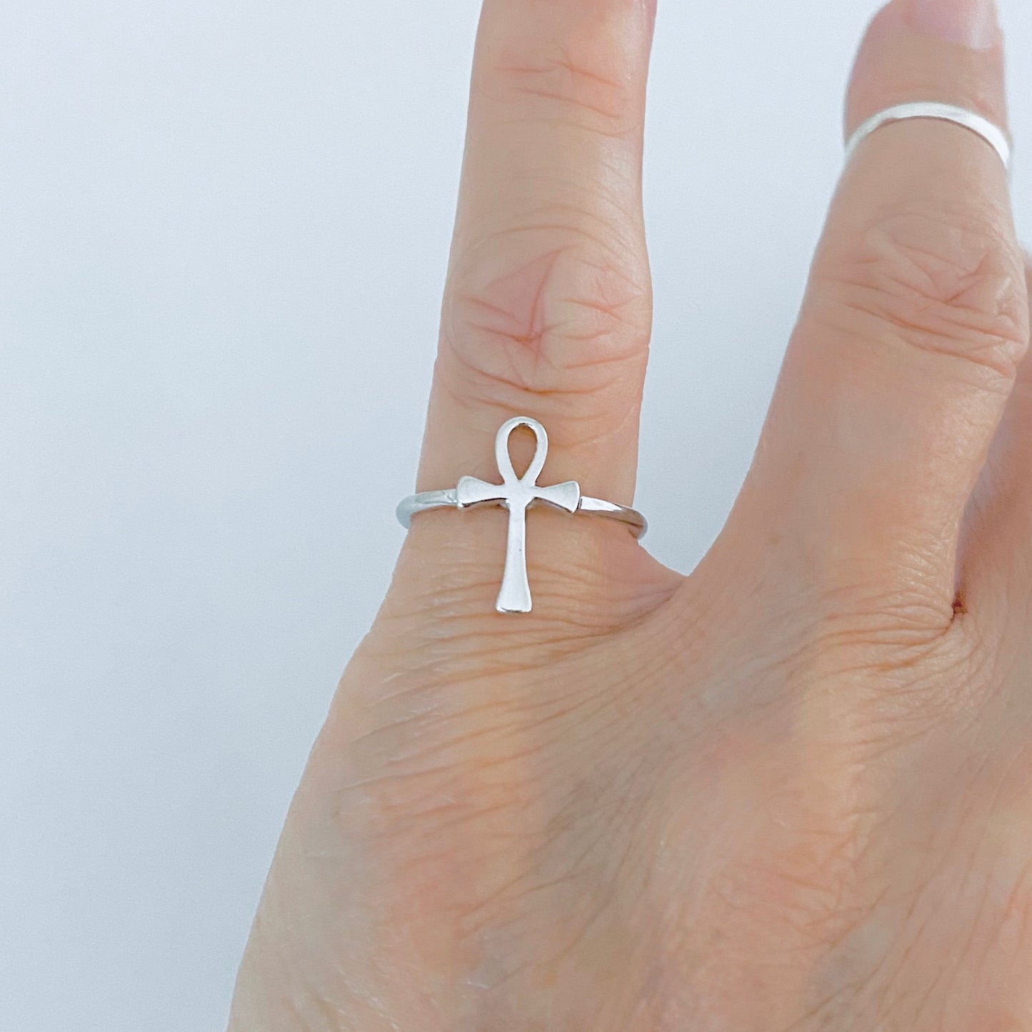 Sterling Silver Dainty Ankh Ring – Key of Life Cross Silver Rings