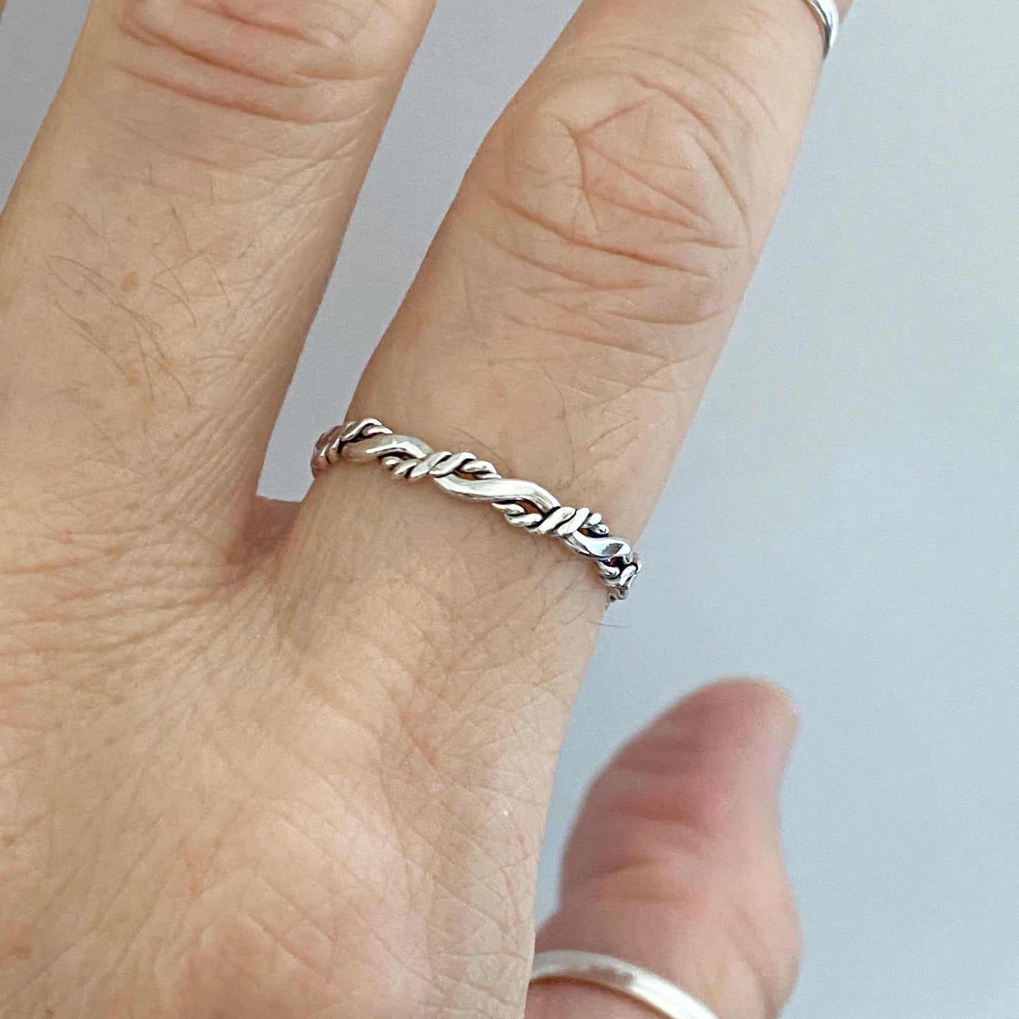 Sterling Silver Twisted Rope Ring, Stackable Rings, Silver Twist Band