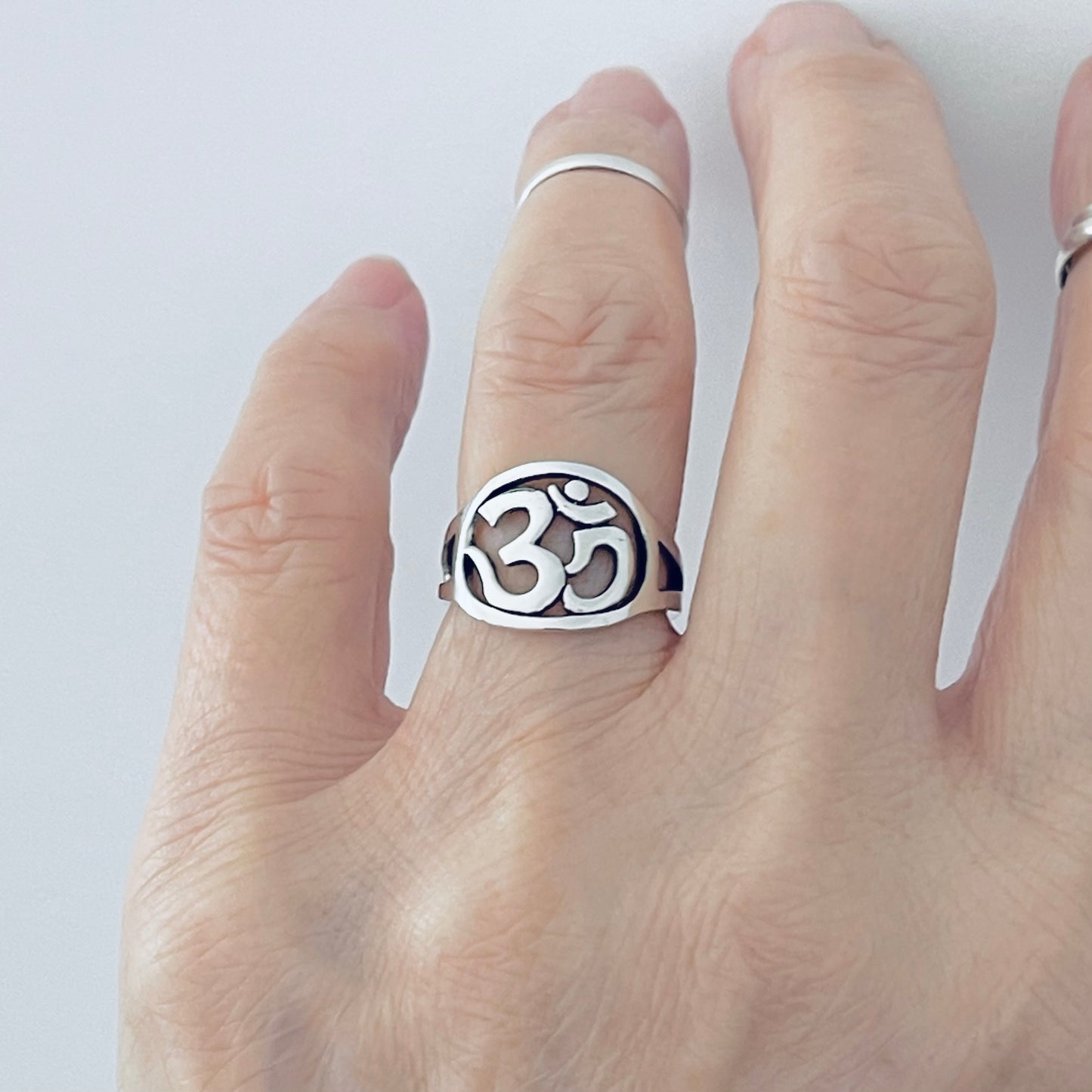 Sterling Silver Round OM Ring | Statement Yoga & Meditation Silver Ring