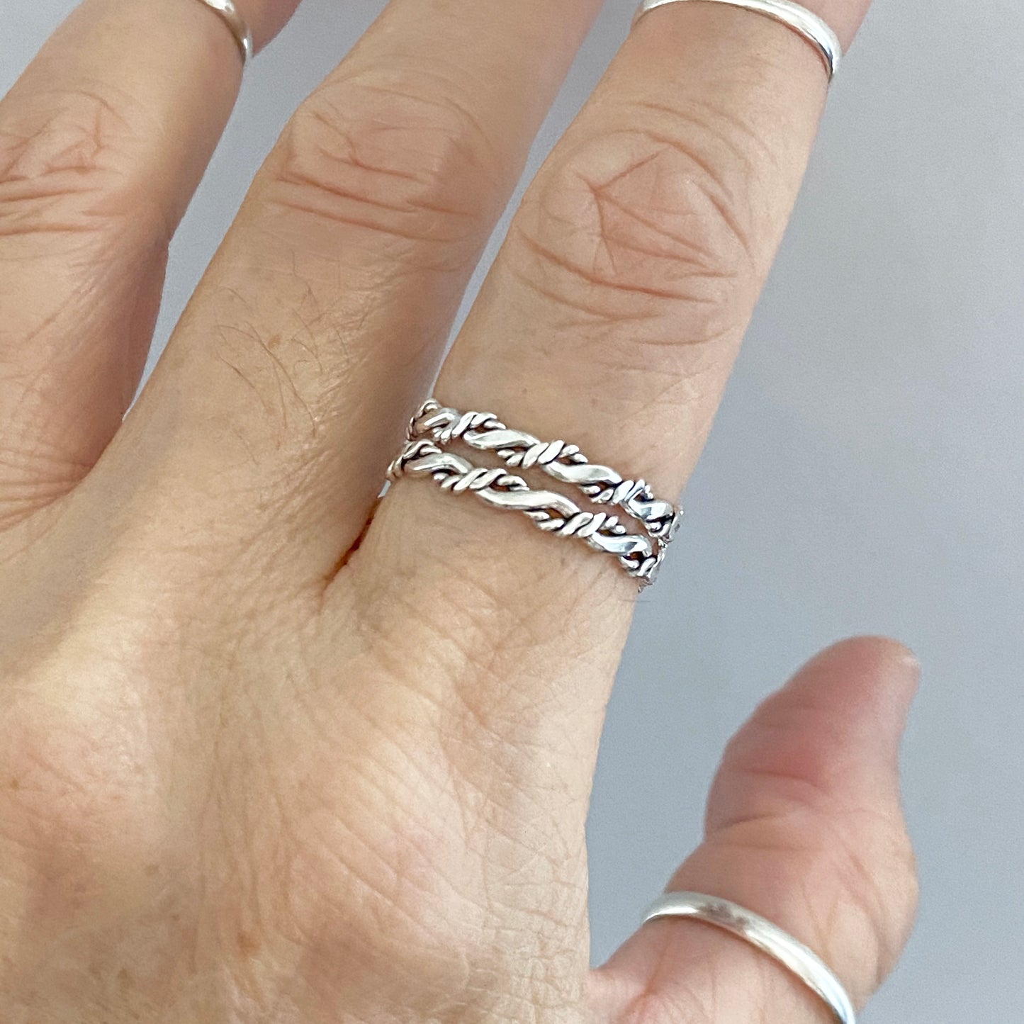 Sterling Silver Twisted Rope Ring, Stackable Rings, Silver Twist Band