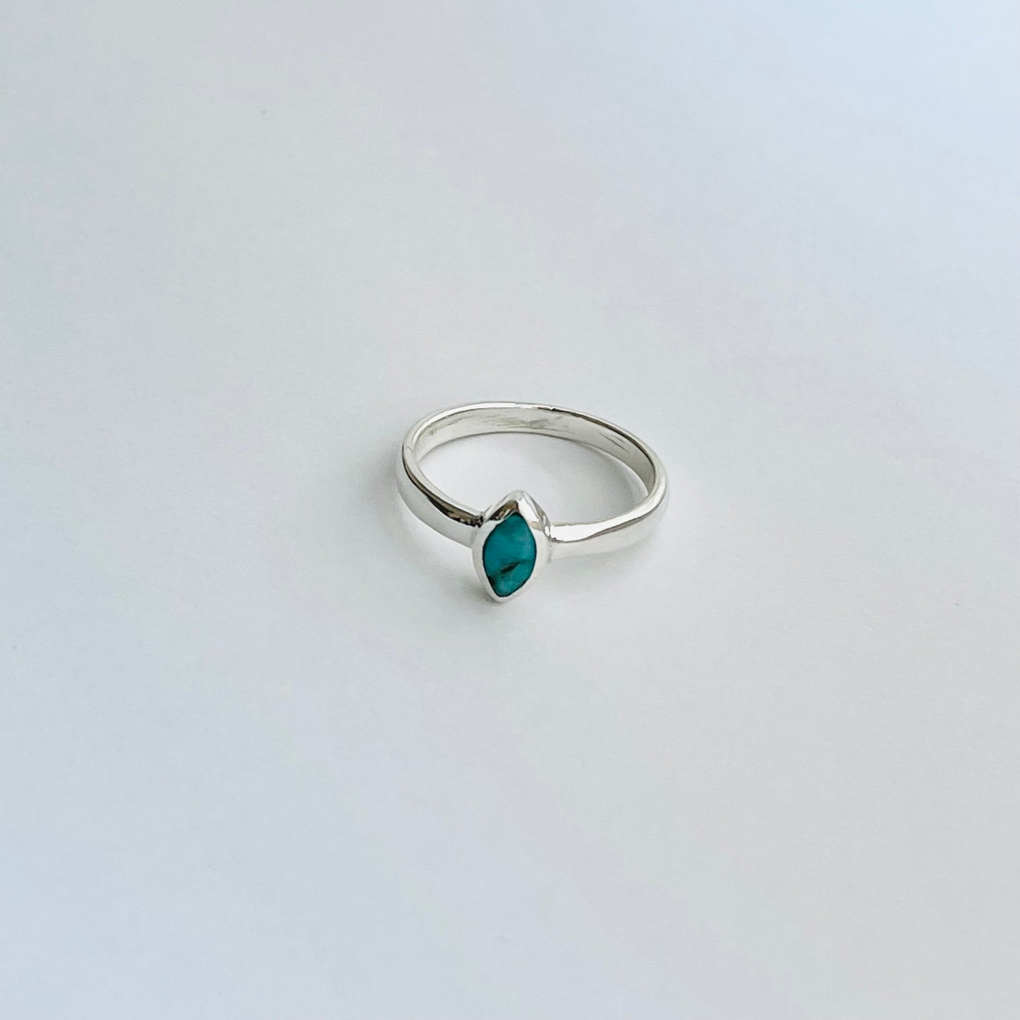 Sterling Silver Simple Diamond Shape Genuine Turquoise Ring, Silver Stone Rings