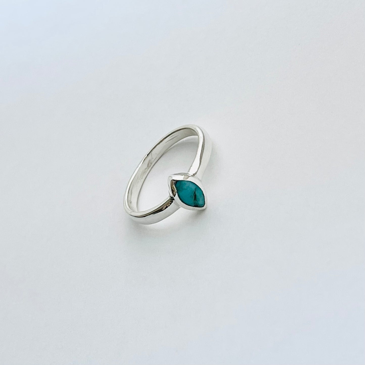 Sterling Silver Simple Diamond Shape Genuine Turquoise Ring, Silver Stone Rings