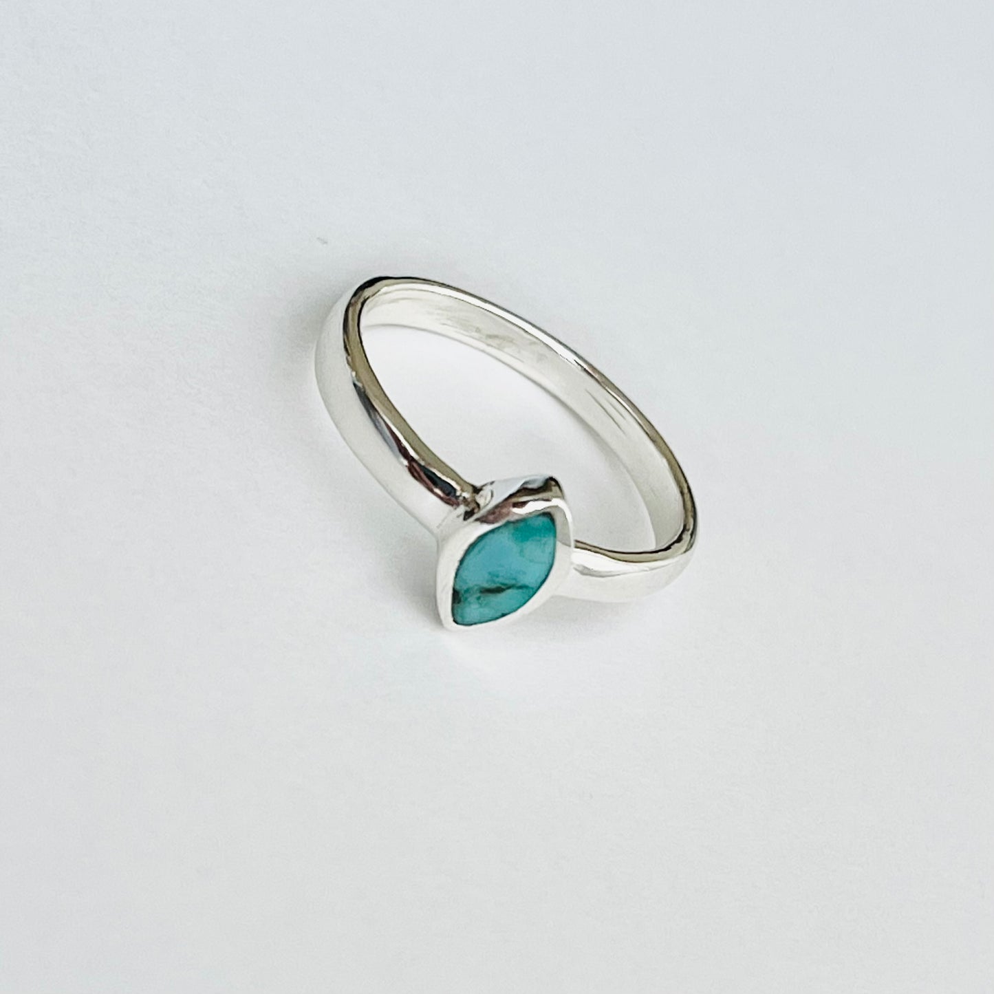 Sterling Silver Simple Diamond Shape Genuine Turquoise Ring, Silver Stone Rings