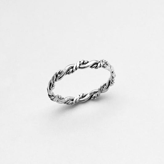 925 Sterling Silver Dainty Twisted Rope Ring | Stackable Braided Silver Band
