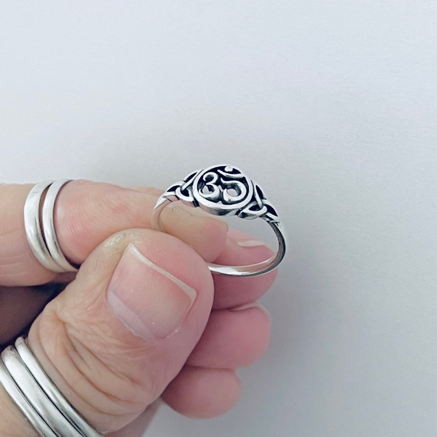 925 Sterling Silver Small OM Ring with Triquetra | Yoga & Celtic Jewelry