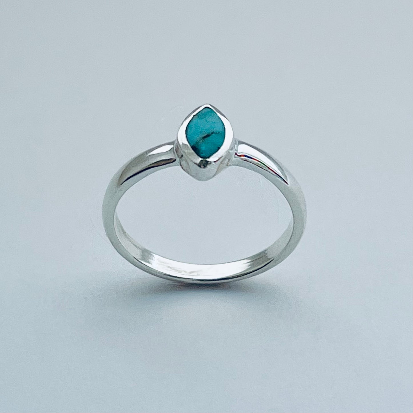 Sterling Silver Simple Diamond Shape Genuine Turquoise Ring, Silver Stone Rings