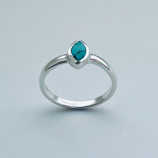 Sterling Silver Simple Diamond Shape Genuine Turquoise Ring, Silver Stone Rings