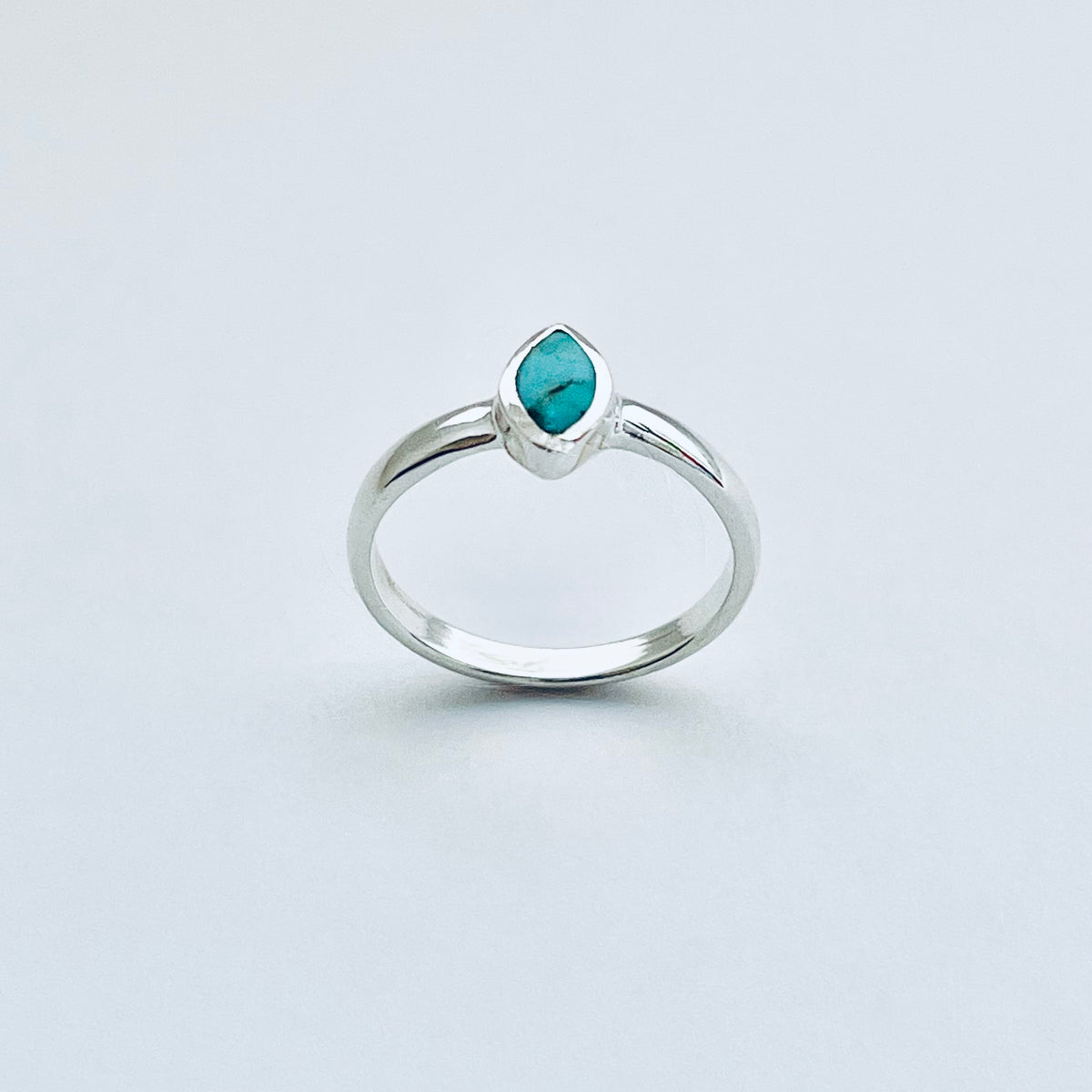 925 Sterling Silver Solitaire Diamond Shape Genuine Turquoise Ring | Dainty Stone Silver Rings