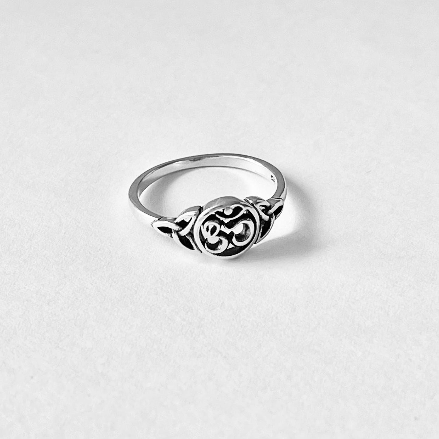 925 Sterling Silver Small OM Ring with Triquetra | Yoga & Celtic Jewelry