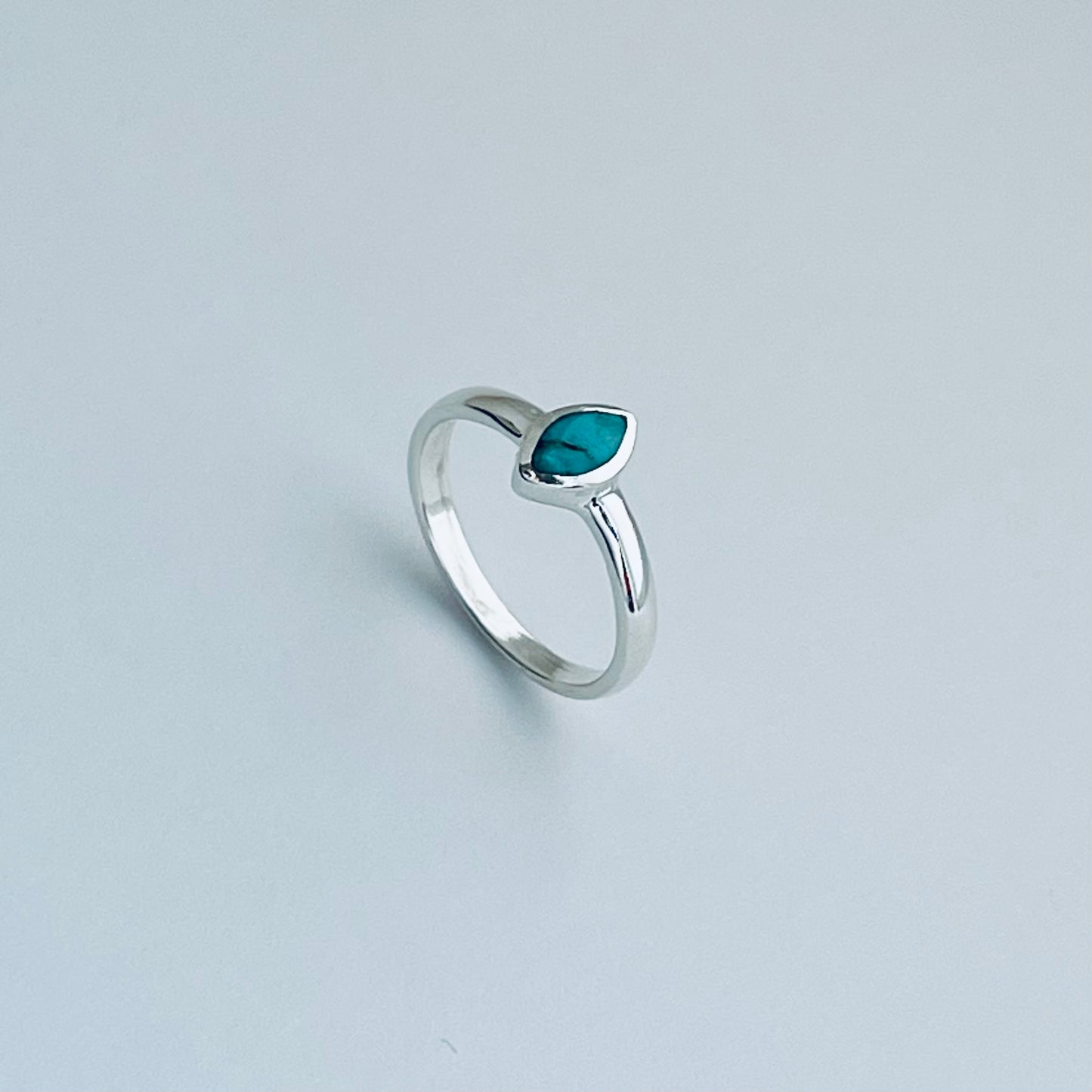 Sterling Silver Simple Diamond Shape Genuine Turquoise Ring, Silver Stone Rings