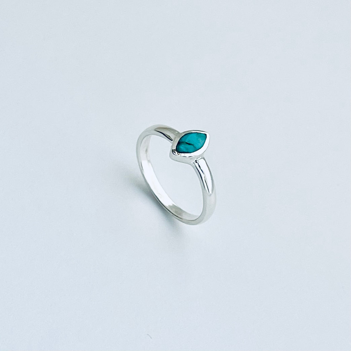 925 Sterling Silver Solitaire Diamond Shape Genuine Turquoise Ring | Dainty Stone Silver Rings