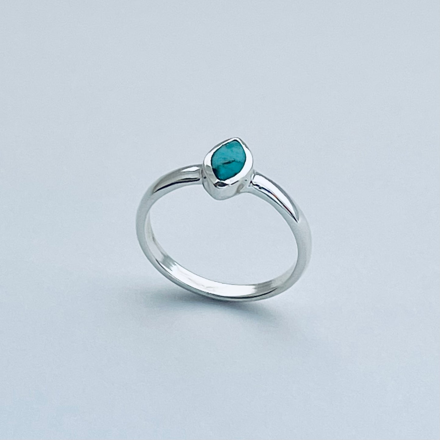 Sterling Silver Simple Diamond Shape Genuine Turquoise Ring, Silver Stone Rings